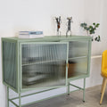 Mint Green Sideboard Storage Cabinet With Two Fluted Glass Doors Detachable Shelves Bottom Space For Living Room, Office, Dinging Room And Entryway Old Sku:W68743733 Green Steel