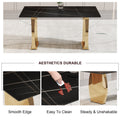 Table And Chair Set,Modern Rectangular Table With 0.4 Inch Black Patterned Tabletop And Gold Legs, Suitable For Kitchen, Dining Room, And Living Roomcomfortable Pu Seats,Perfect For Dinner, Meet Black Seats 4 Sintered Stone