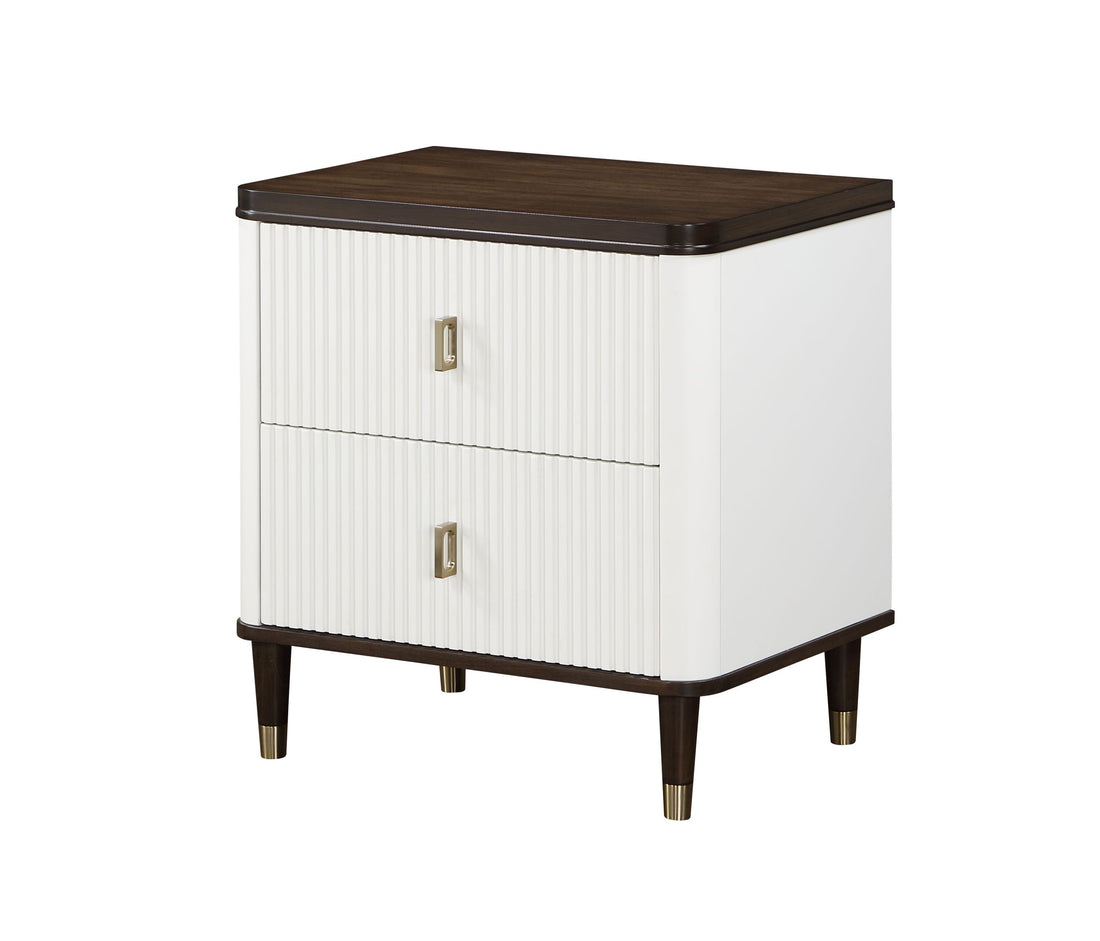 White And Brown 2 Drawer Nightstand With Usb Port Brown White 2 Drawers Bedroom Rectangle Modern Drawers White Wood