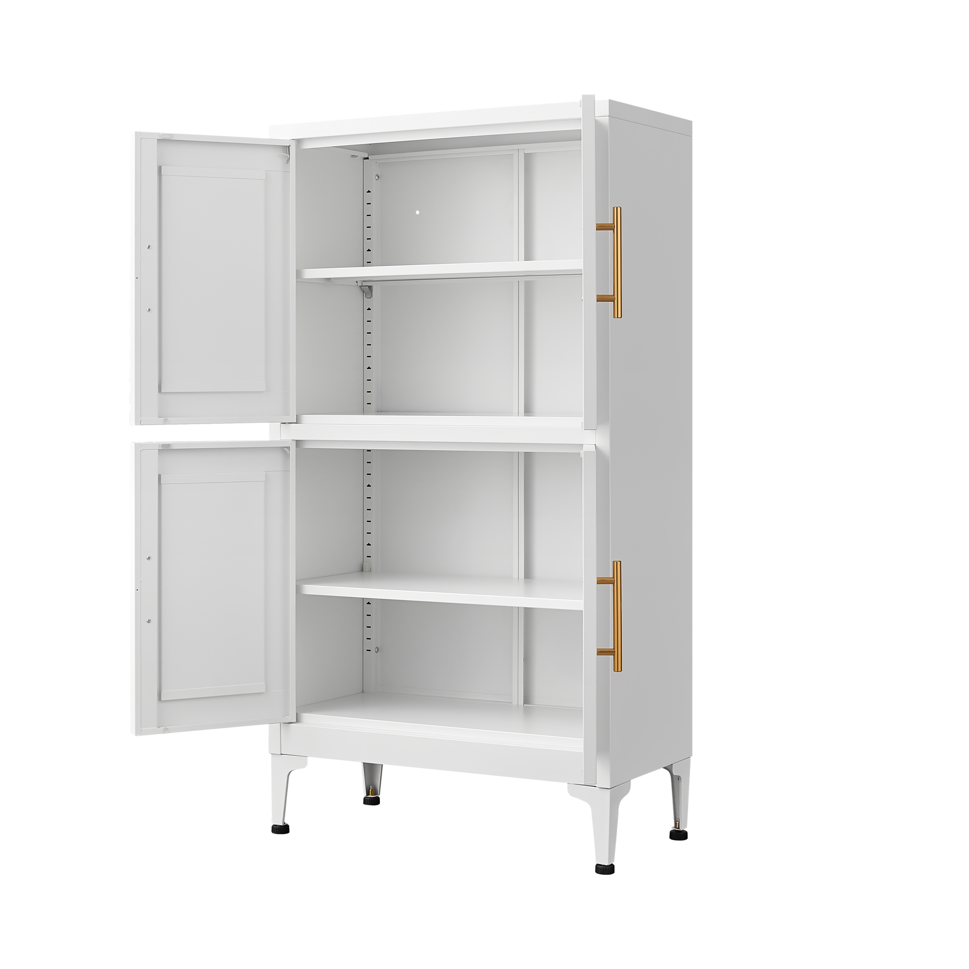 White Metal Kitchen Storage Cabinet, Kitchen Pantry Storage Cabinet With Doors And Shelves, Storage Cabinet With Adjustable Leveling Foot For Kitchen, Living Room And Dining Room W 3 4 Shelves White Metal