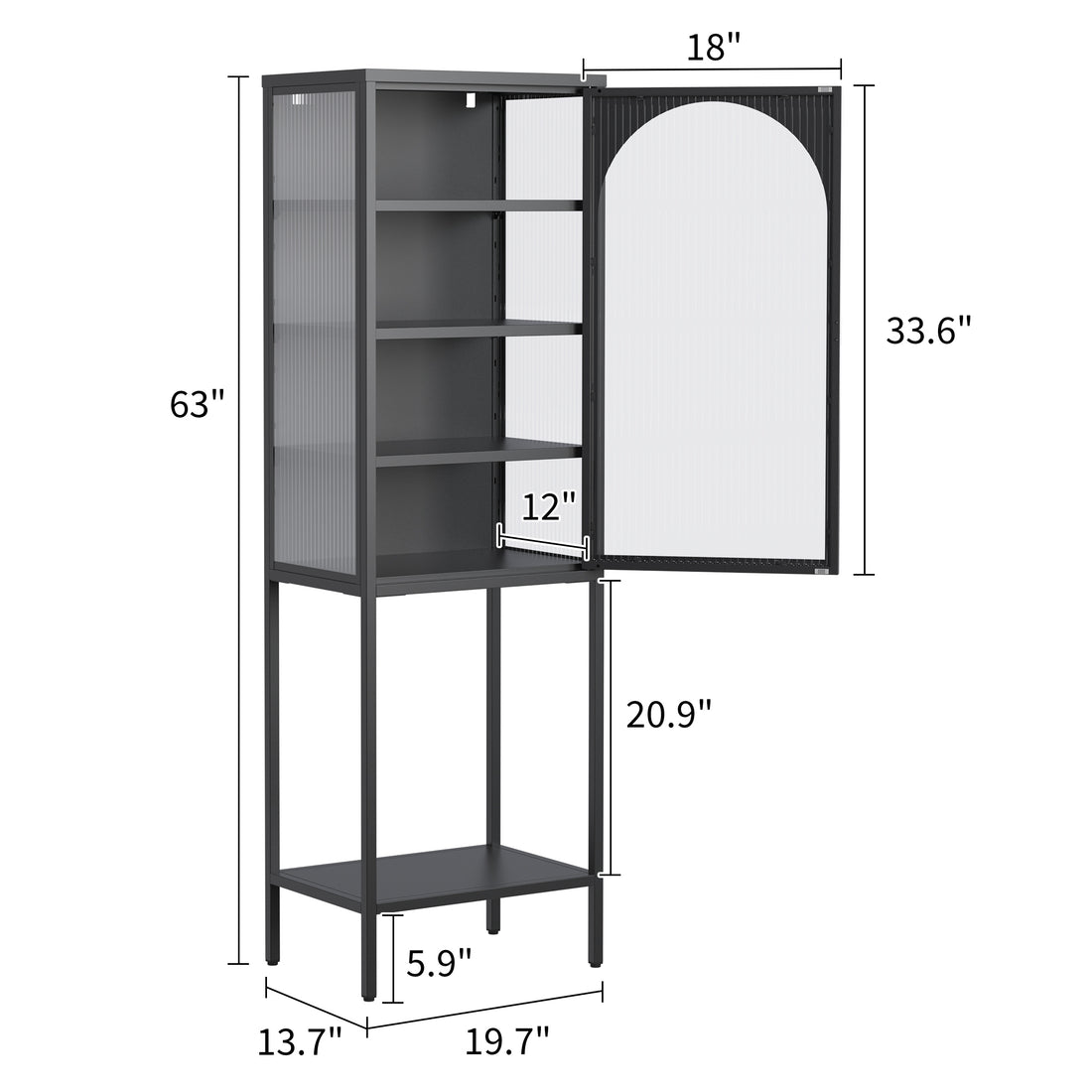 Metal Glass Door Display Storage Cabinet 5 Tier Cube Bookshelf Storage Cabinet With 3 Adjustable Shelves For Kitchen, Dining Room, Living Room, Bathroom, Home Office,Black Accent Chests 5 Or More Shelves Antique Black Primary Living Space Glass Doors