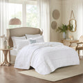 4 Piece Microfiber Reversible Ruffle Quilt Set With Throw Pillow White Full Queen Full White Cotton