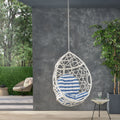 Los Alamitos Hanging Chair With 8Ft Chain White Blue Pe Rattan Iron Waterproof Fabric