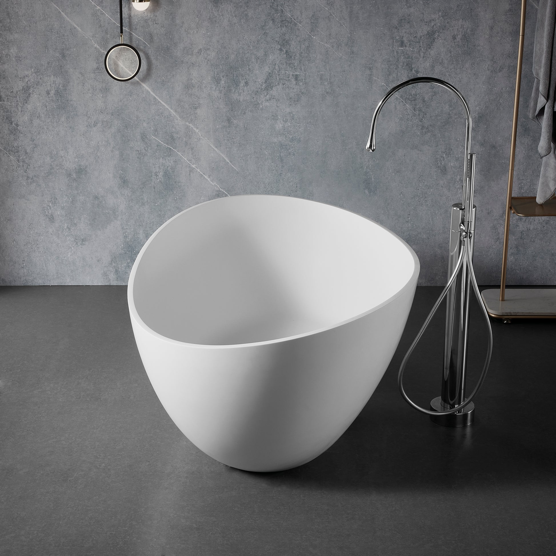 Luxury Handcrafted Stone Resin Freestanding Soaking Bathtub With Overflow In Matte White, Cupc Certified 24S05 63Mw Matte White Bathroom Freestanding Tubs Soaking Center Solid Surface