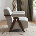 Mid Century Modern Accent Chair With Solid Wood Frame, Upholstered Living Room Chairs With Thick Cushion, Comfy Tufted Arm Chair For Bedroom, Living Room, Velvet, Ivory Ivory White Velvet