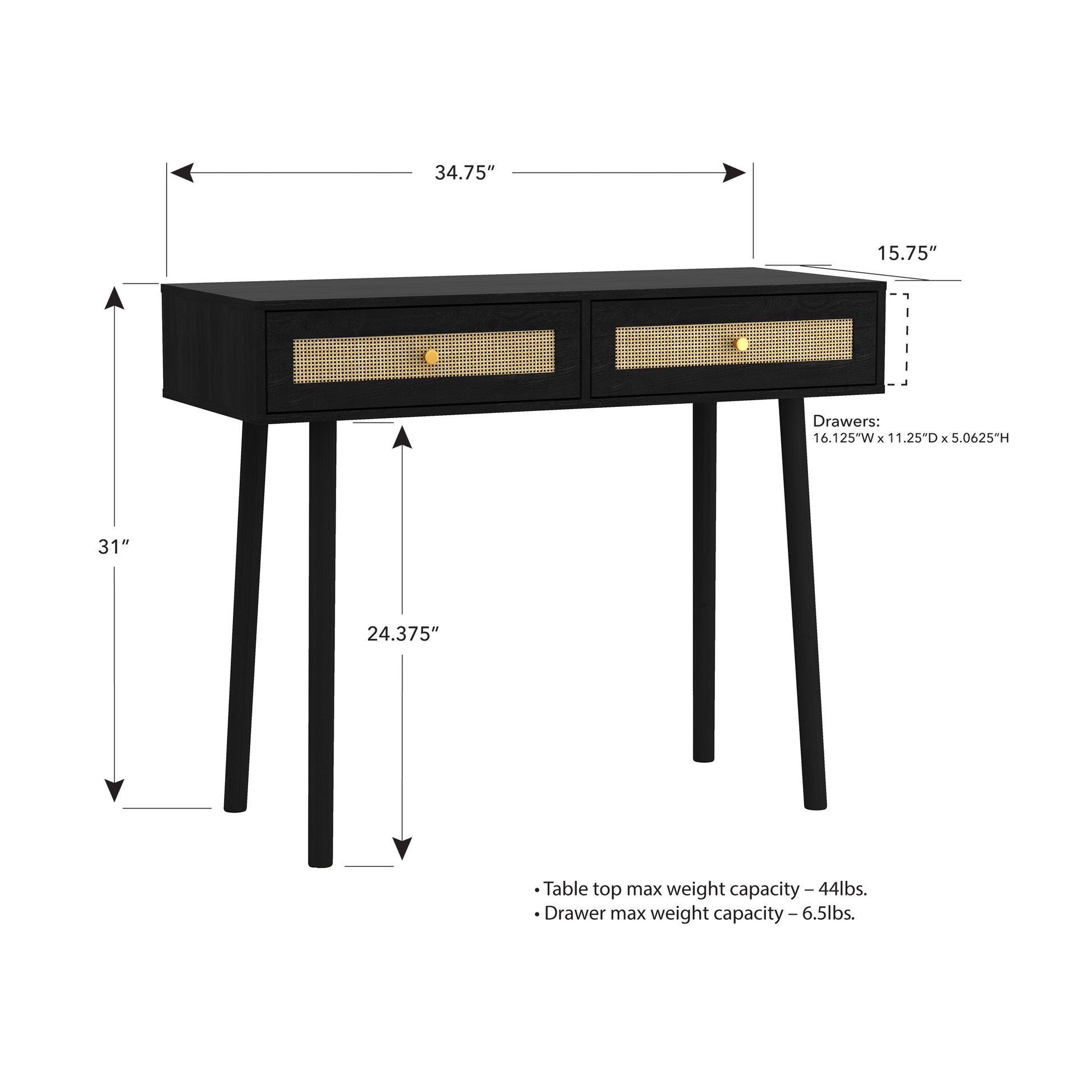 Bohemian Table, 2 Natural Rattan Drawers In Black Mdf