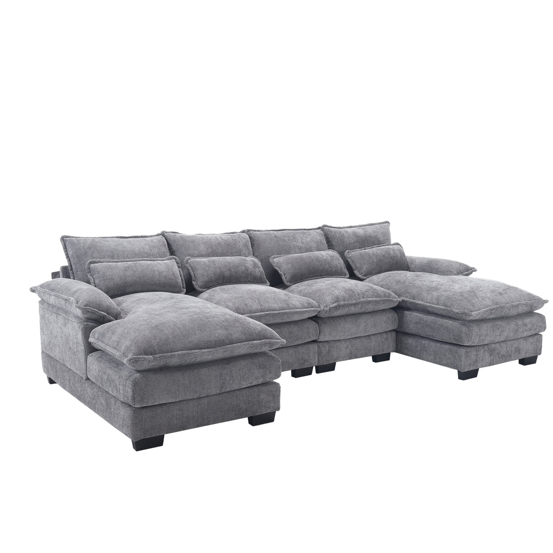 United We Win Modern Large Chenille Fabric U Shape Sectional Sofa Light Gray Chenille 4 Seat