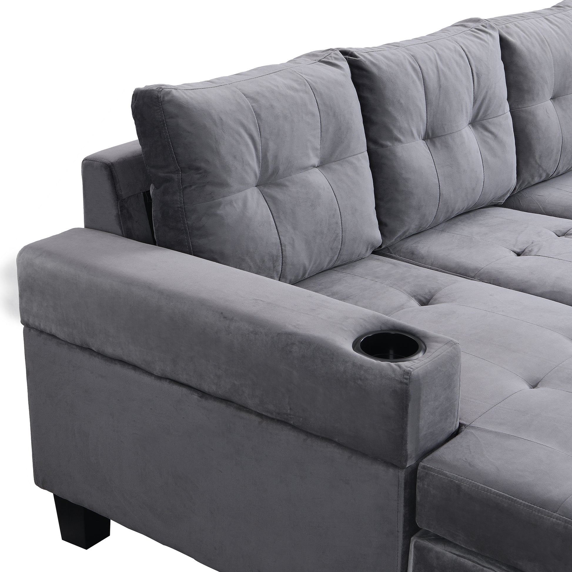 Sectional Sofa Set For Living Room With L Shape Chaise Lounge ,Cup Holder And Left Hand With Storage Chaise Modern 4 Seat Grey Grey Fabric 4 Seat