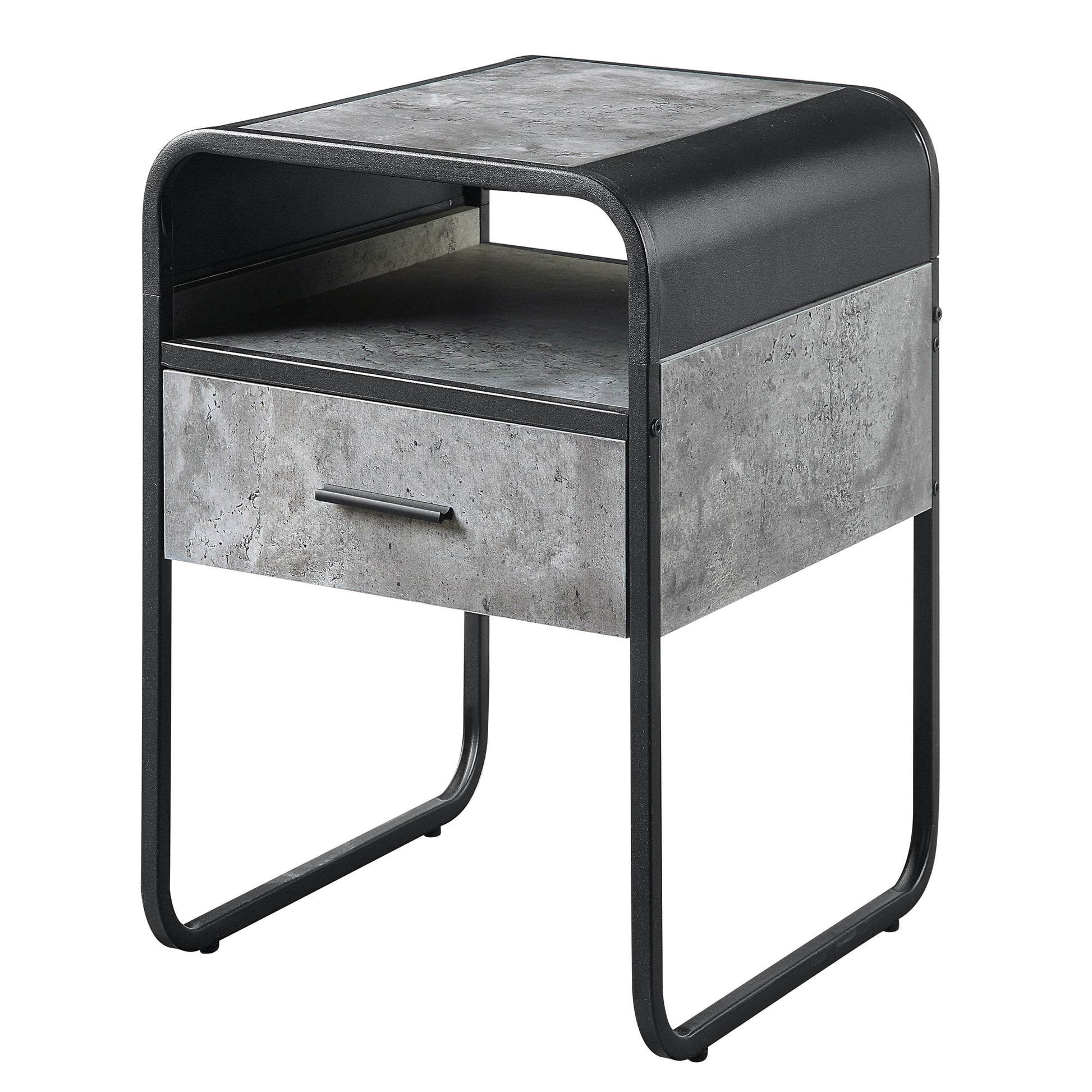Concrete Grey And Black 1 Drawer End Table Black Grey Primary Living Space Modern Drawers Rectangular Wood Metal Sled