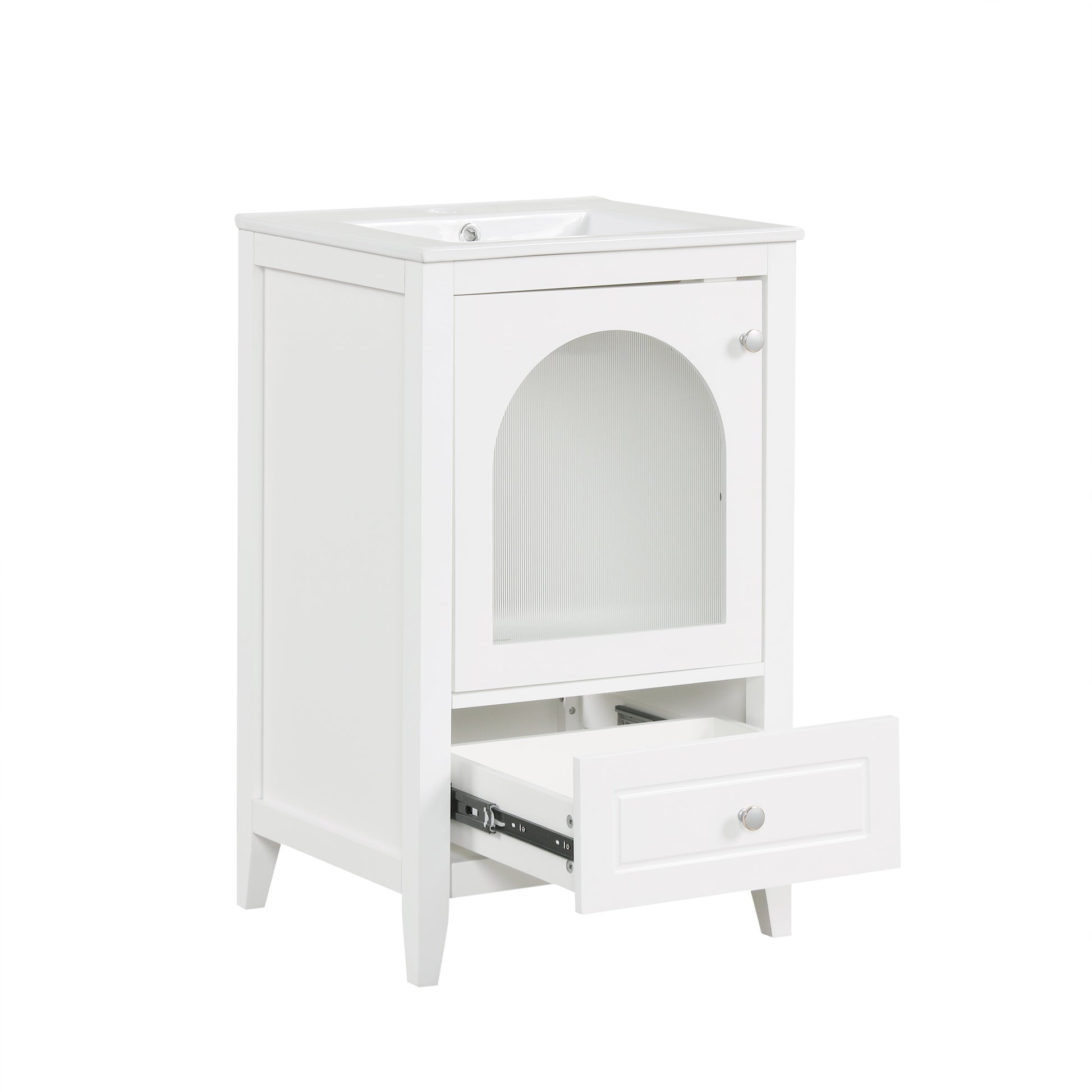 20" Bathroom Vanity With Sink, Bathroom Cabinet With Soft Closing Glass Door, A Drawer, White White Mdf