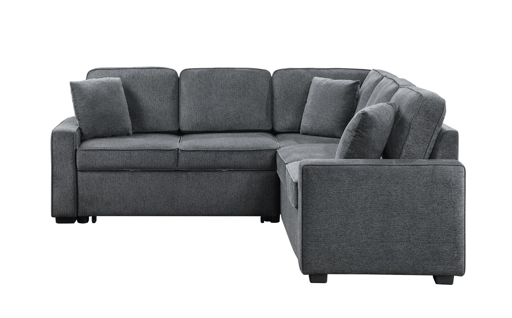 Modular Sofa, Sectional Couch L Shaped Sofa Couch With Pullout Sleeper, 5 Seat Chenille Corner Sofa For Living Room, 3 Pillows Included, Dark Gray Dark Gray Chenille Foam Plywood 5 Seat