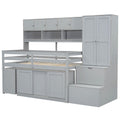 Twin Size Wooden Loft Bed Big Storage With Under Bed Desk, With Drawers, With Shelves, Gray Twin Gray Plywood