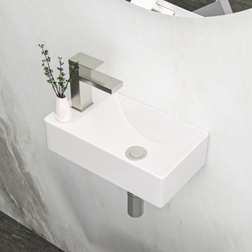 14.88X8.69 Inch White Ceramic Rectangle Wall Mount Bathroom Sink With Single Faucet Hole White Ceramic