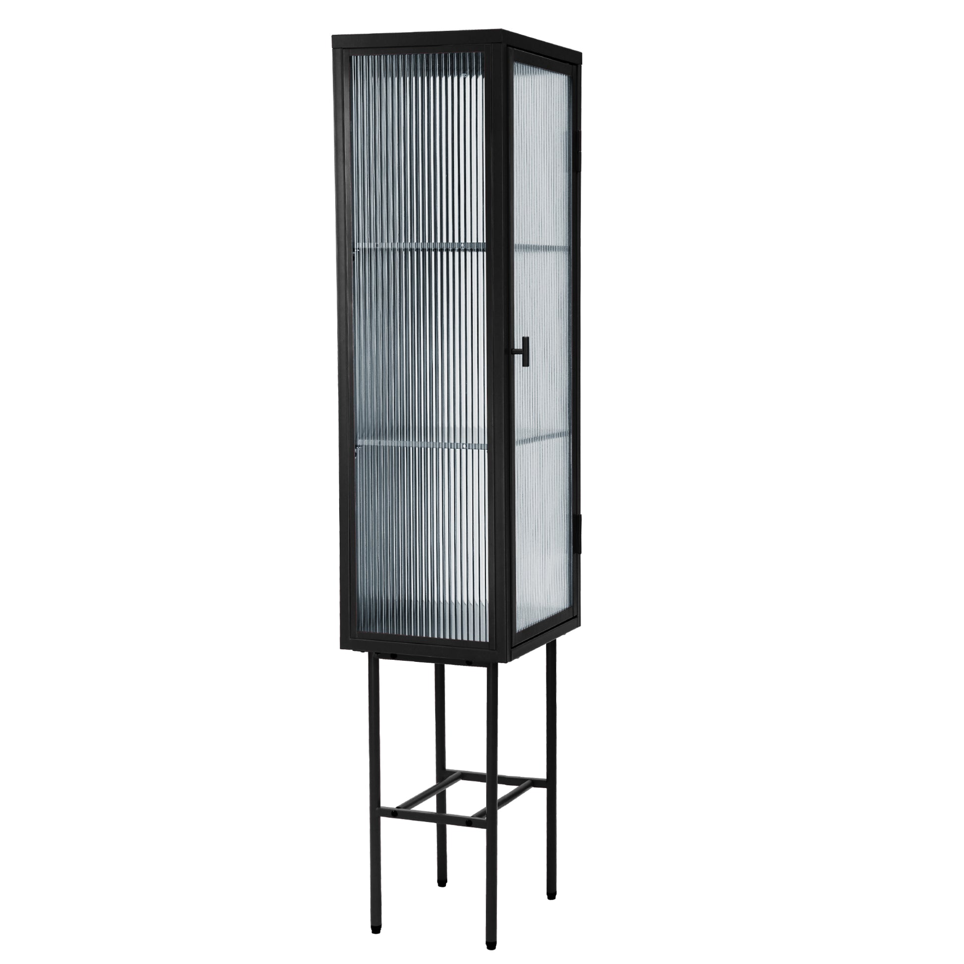 Retro Style Freestanding Metal Tall Display Cupboard With Glass Door And Three Detachable Shelves For Office, Living Room, Kitchen Console Sideboard,Bedside Entryway Black Old Sku:W68751715 Black Steel