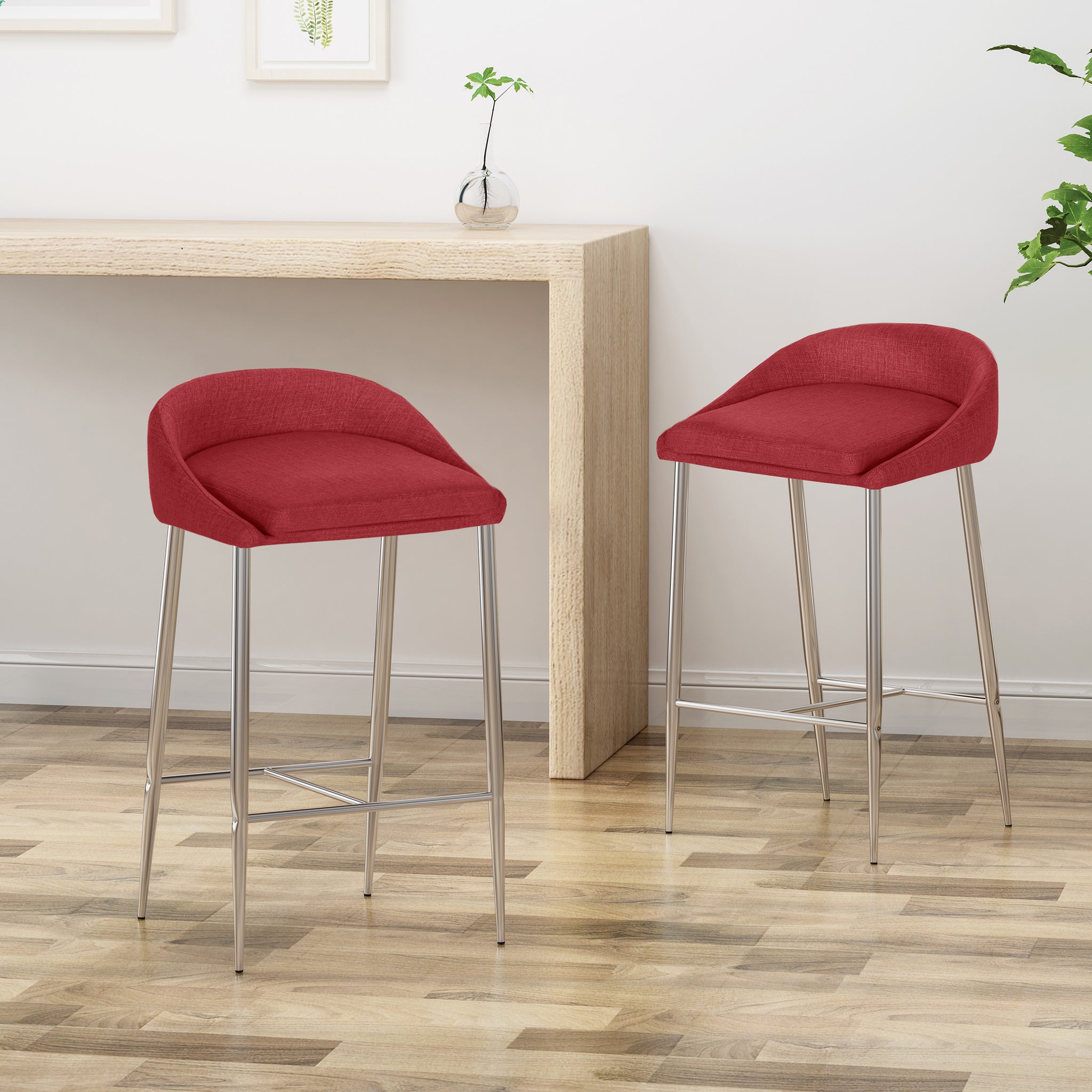 Counter Stool2Pcs Set Red Fabric