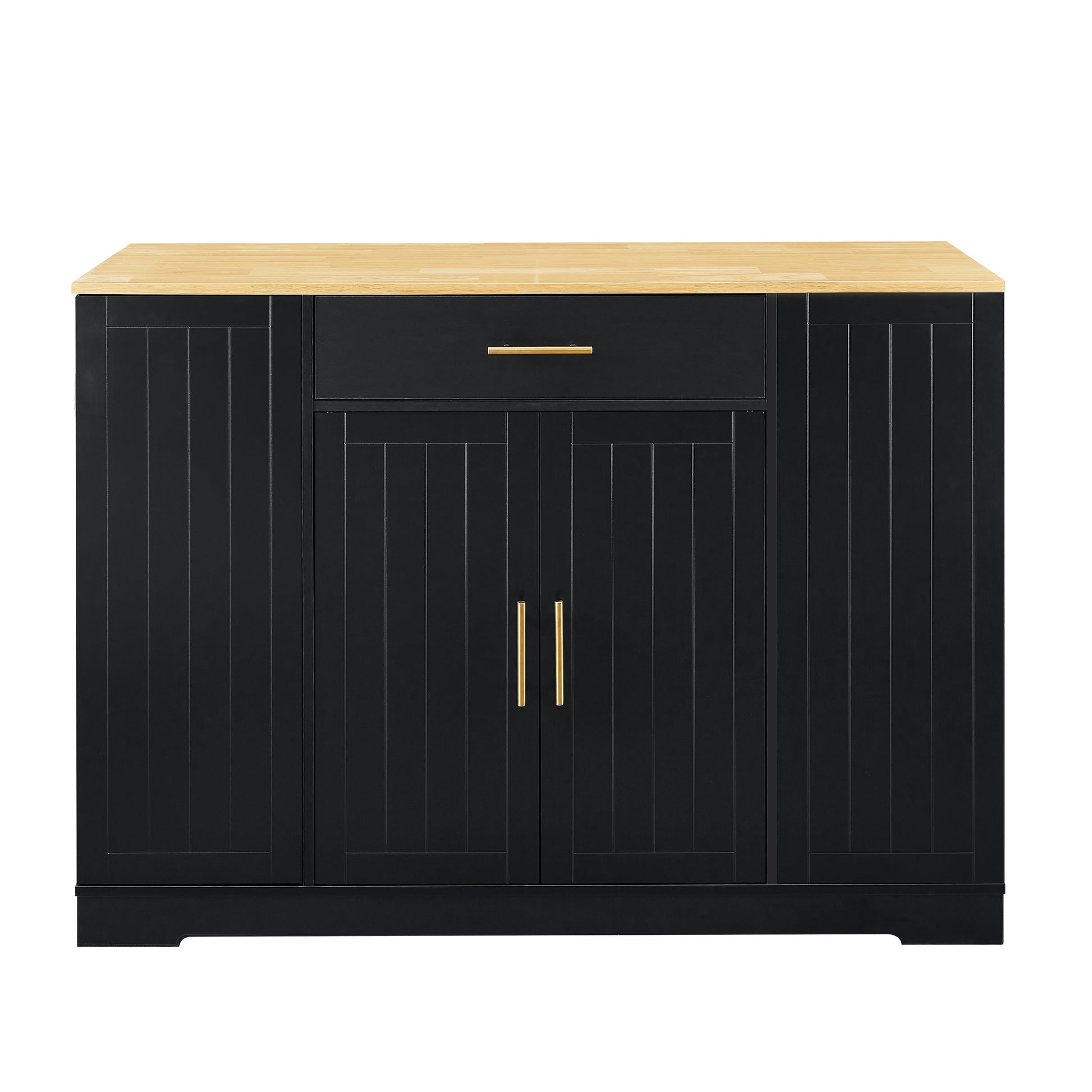 53 Inch Large Kitchen Island With Trash Can Storage Cabinet, Islands Table With Drawer And Adjustable Shelves, Breakfast Bar Cabinet For 13 Gallon Garbage Bin, Black & Oak Black Particle Board