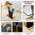 Table And Chair Set,Clear Tempered Glass And Black Legs Of The Table, Pu And Gold Legs Of The Chair Black Grey Seats 6 Tempered Glass