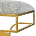 24 Inch Modern Ultra Padded Ottoman, Geometric Frame, Gray, Gold Patina Gray Iron