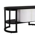 67.7'' 76.4'' Modern Extendable Tv Stand For Tvs Up To 75 Inches, Entertainment Center Media Console With 3 Drawers, Metal Adjustable Legs For Living Room White Black 70 79 Inches Particle Board Mdf