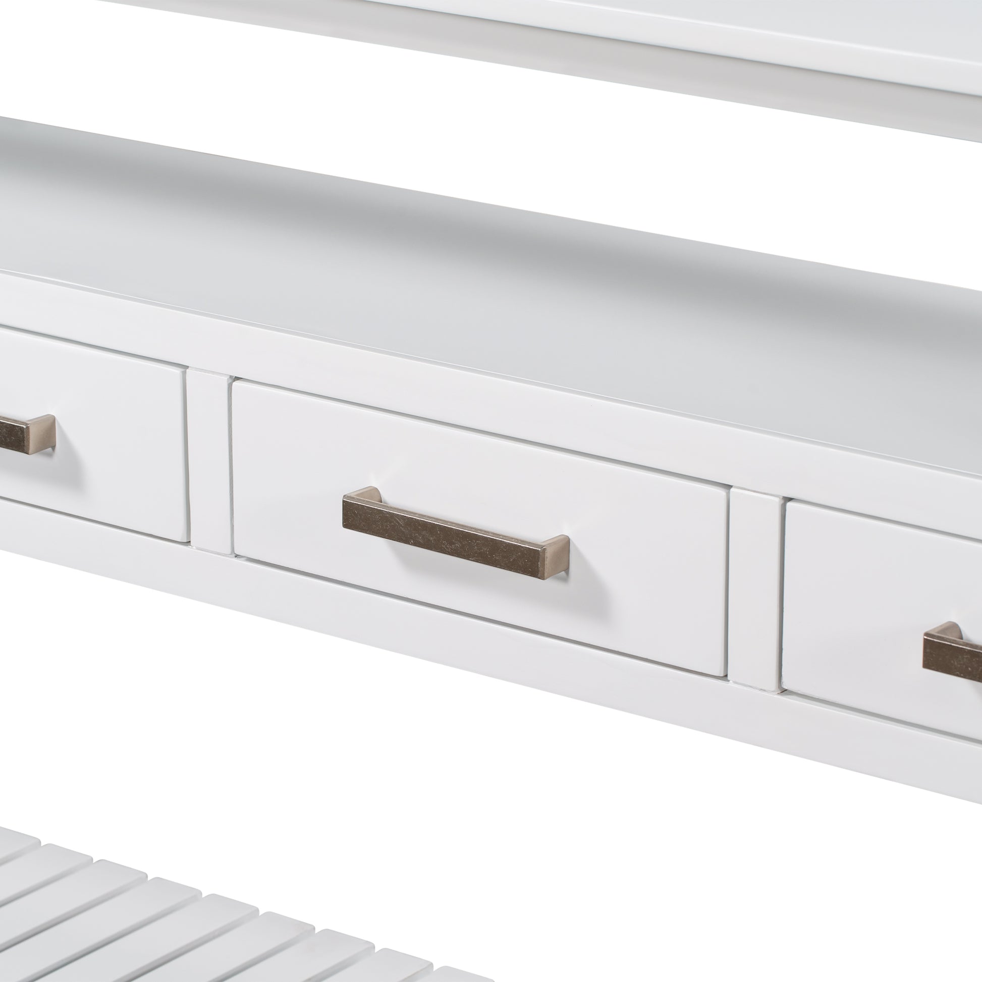 62.2'' Modern Console Table Sofa Table For Living Room With 4 Drawers And 2 Shelves White Solid Wood Mdf