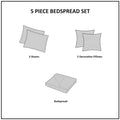 5 Piece Reversible Jacquard Bedspread Set Brown Gold King King Brown Gold Microfiber