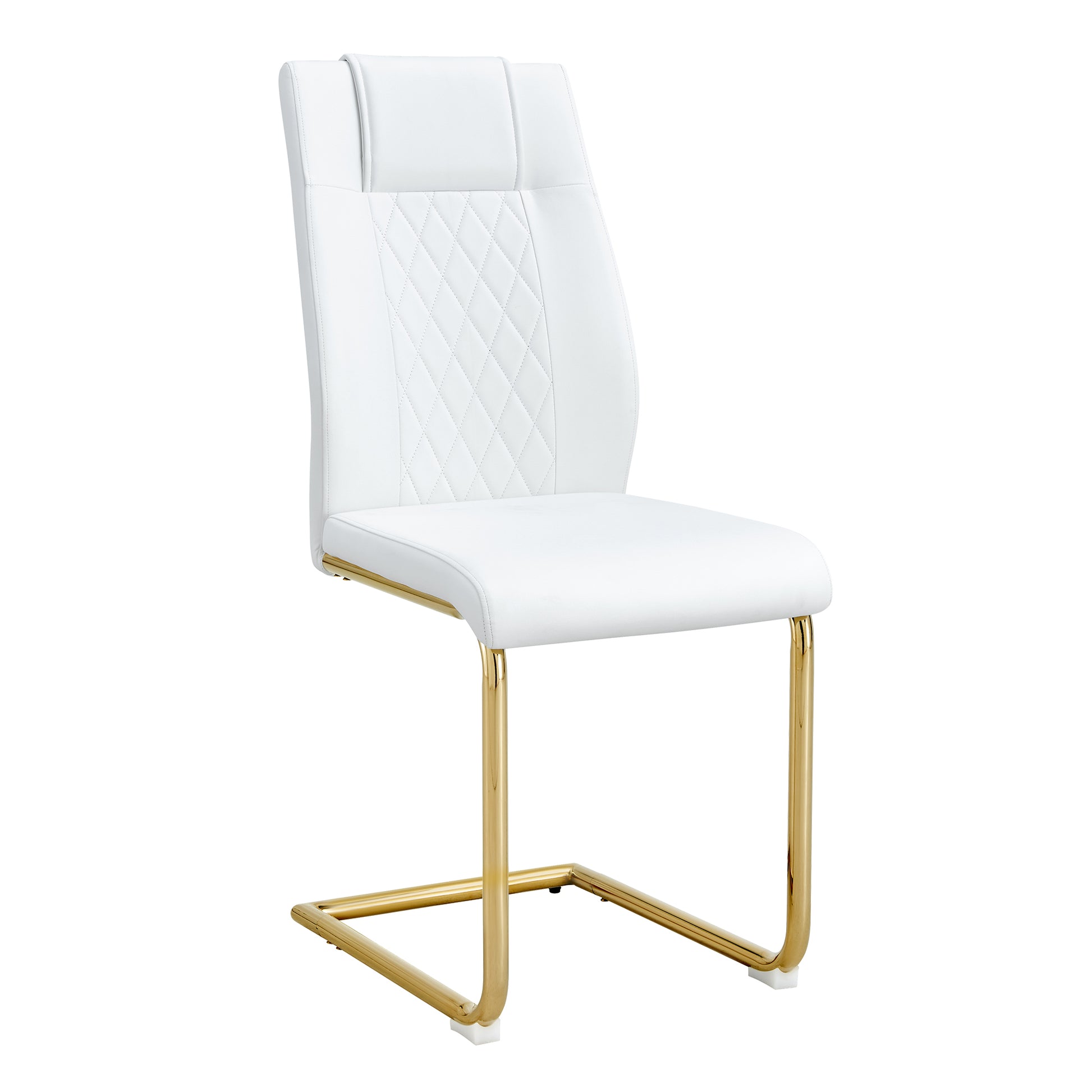 Table And Chair Set.Modern Luxurious Tempered Glass Dining Table Set With Gold Metal Legs And 6 Pu Chairs.White Marble Patterned Sticker Tabletop,White Chairs With Gold Metal Legs. White Gold Seats