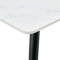 Table And Chair Set, White Imitation Marble Texture Rock Board Table Top, Black Metal Table Legs.Paired With 6 White Artificial Leather Backrest Cushion Dining Chairs With Black Metal Legs. White Black Seats 6 Metal