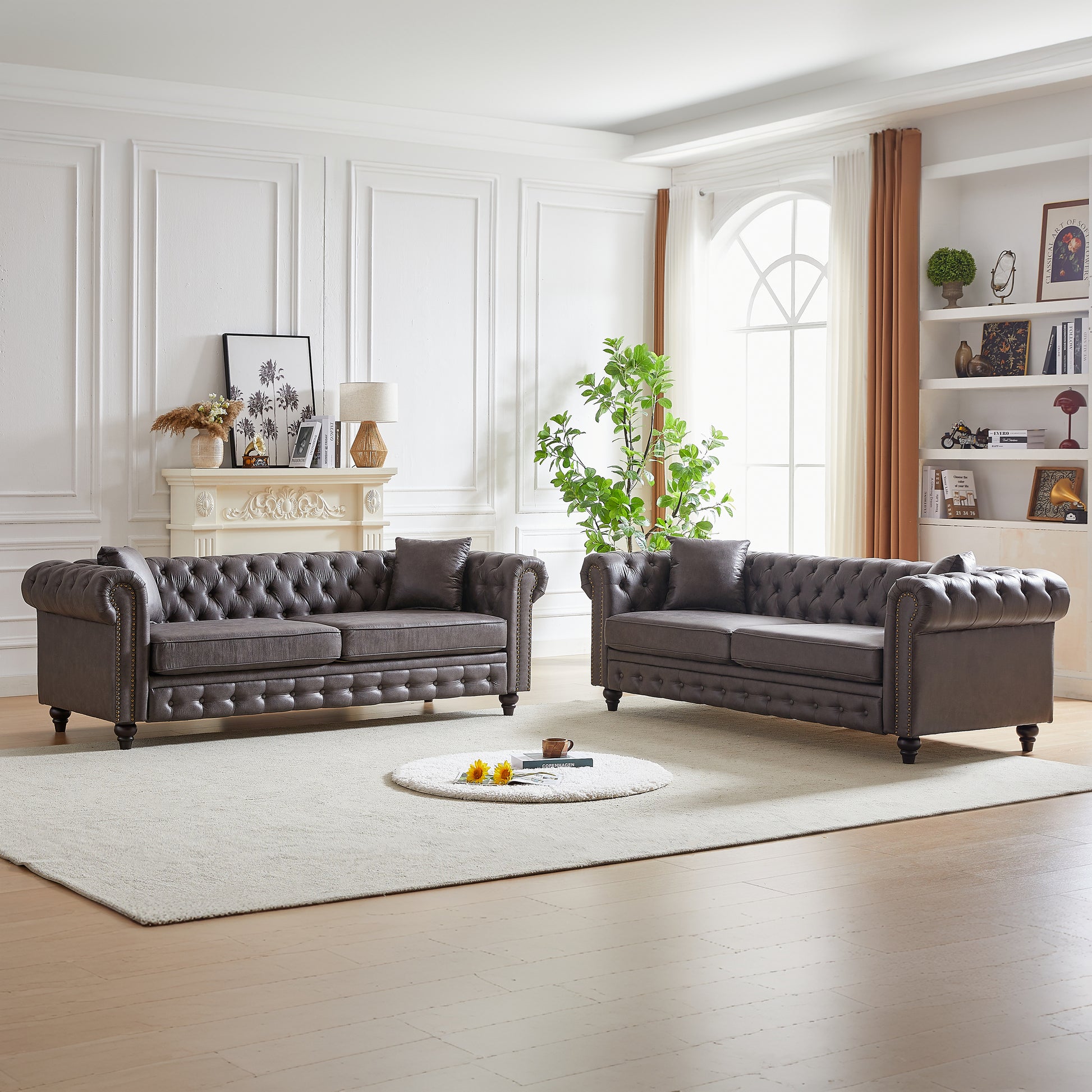 Fx 3 Seats 3 Seats Combo Sofa Modern Living Room Sofa With Solid Wood Frame And Wooden Feet, 4 Cushions, Apartment Sofa Furniture For Living Room, Living Room, Office Grey Wood Pine Foam Fabric 6 Seat