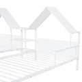 Metal Double Twin Size Platform Bed With House Shaped Headboard And A Built In Nightstand, White Box Spring Not Required Twin White Metal Metal