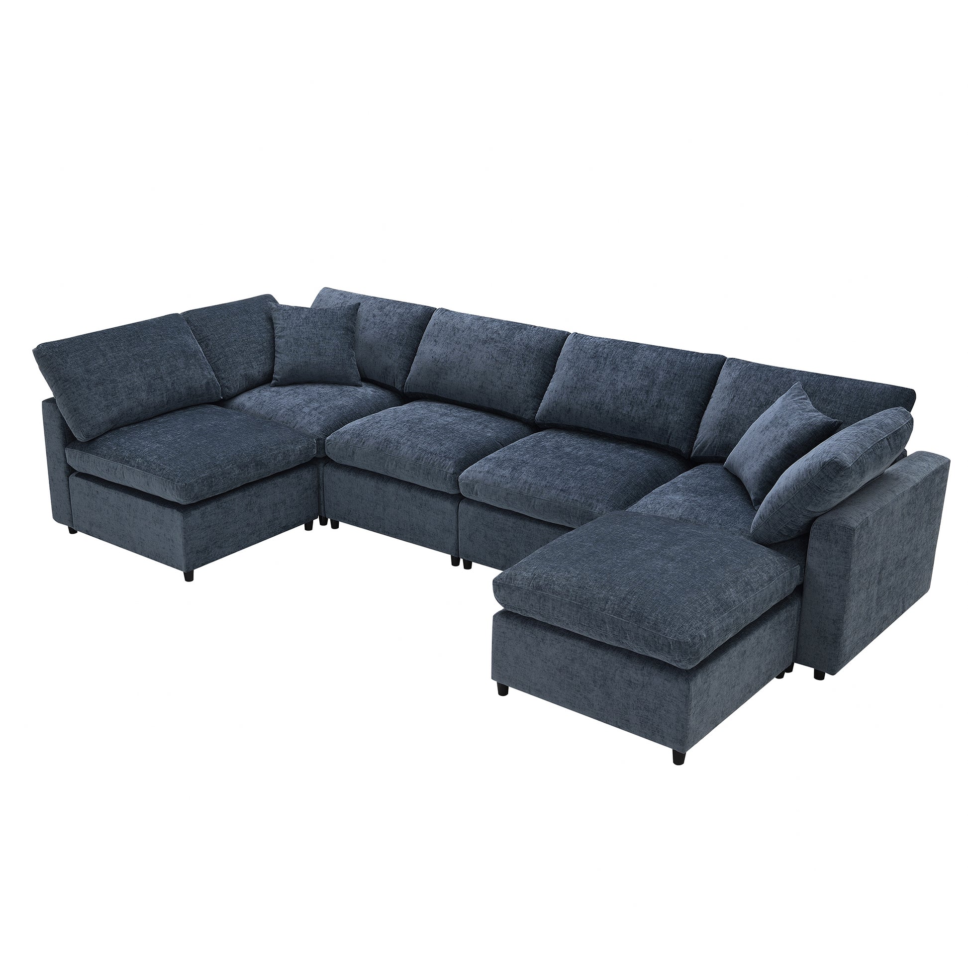 130*65" Modern Modular Cloud Sofa Bed, 6 Seat Chenille Sectional Couch Set With Ottoman,Free Combination,Convertible U Shaped Sleeper Sofa For Living Room, Apartment, 3 Colors Dark Blue Chenille 6 Seat