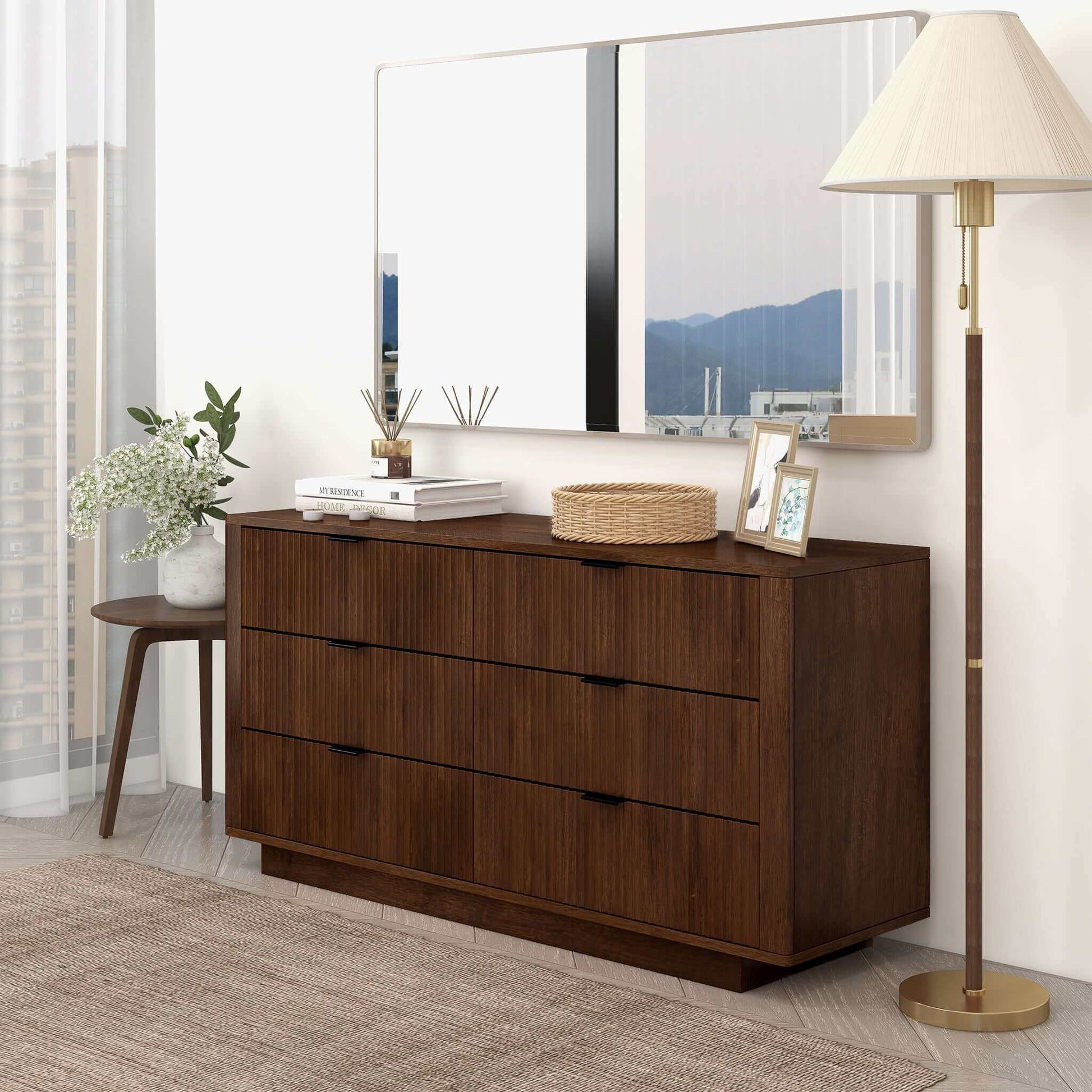 solid wood dresser mid century modern Grain Wood Furniture Mid Century 6-Drawer Dresser