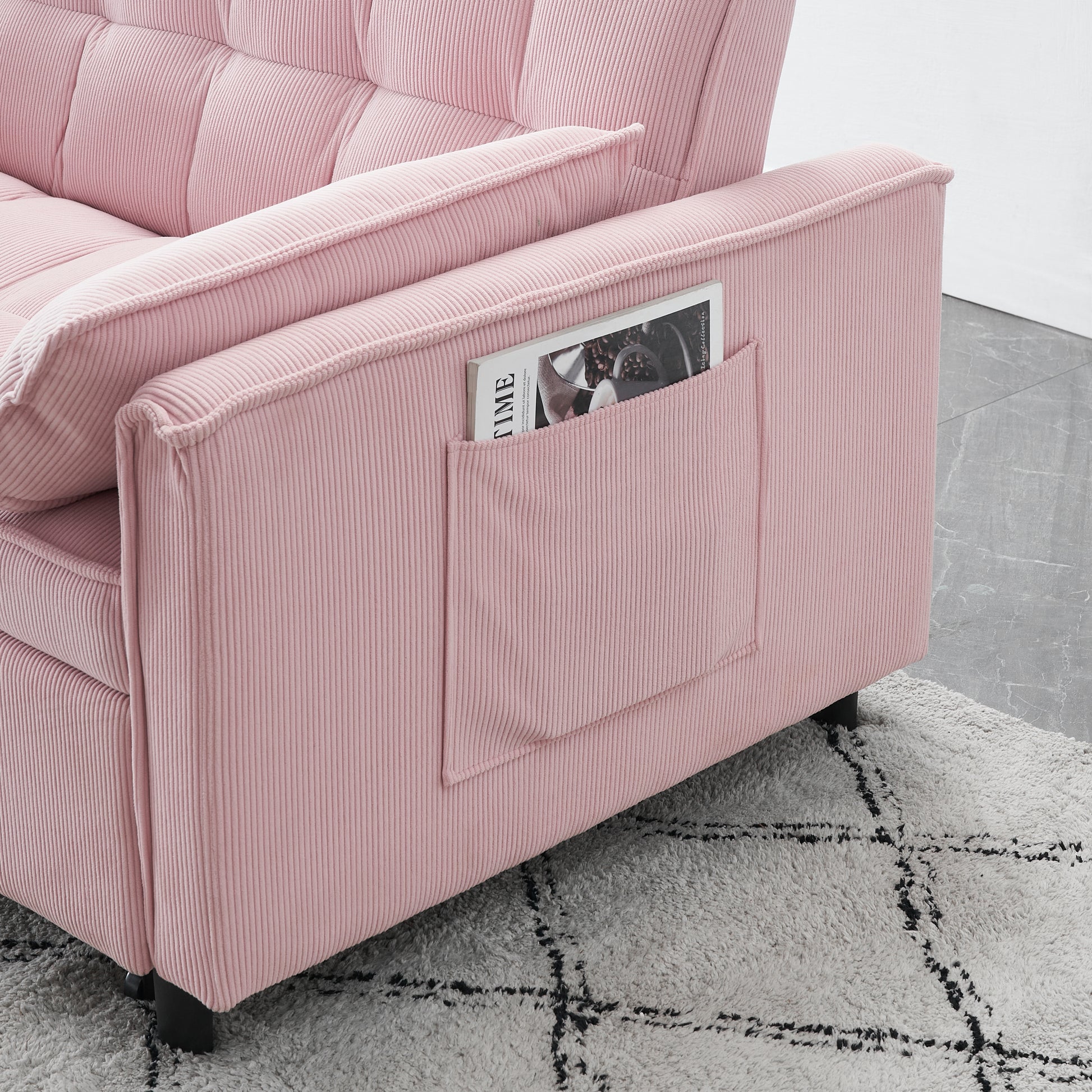 Folding Sofa Bed With Adjustable Back Access To Sofa Recliner Single Bed Adult Modern Chair Bed ,Pink Pink Corduroy 2 Seat