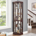 Corner Glass Cabinet Lighted Curio Cabinet Corner Display Case For Living Room, Curio Cabinet, Antique Collection, Wine,Bar Glass Storage Light Included,Dark Cherry Cherry Mdf Glass