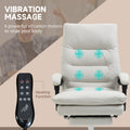 Vinsetto Microfibre Executive Massage Office Chair, Computer Desk Chair, Heated Reclining Chair With Footrest, Double Tier Padding, Swivel Wheels, Cream White Cream White Polyester