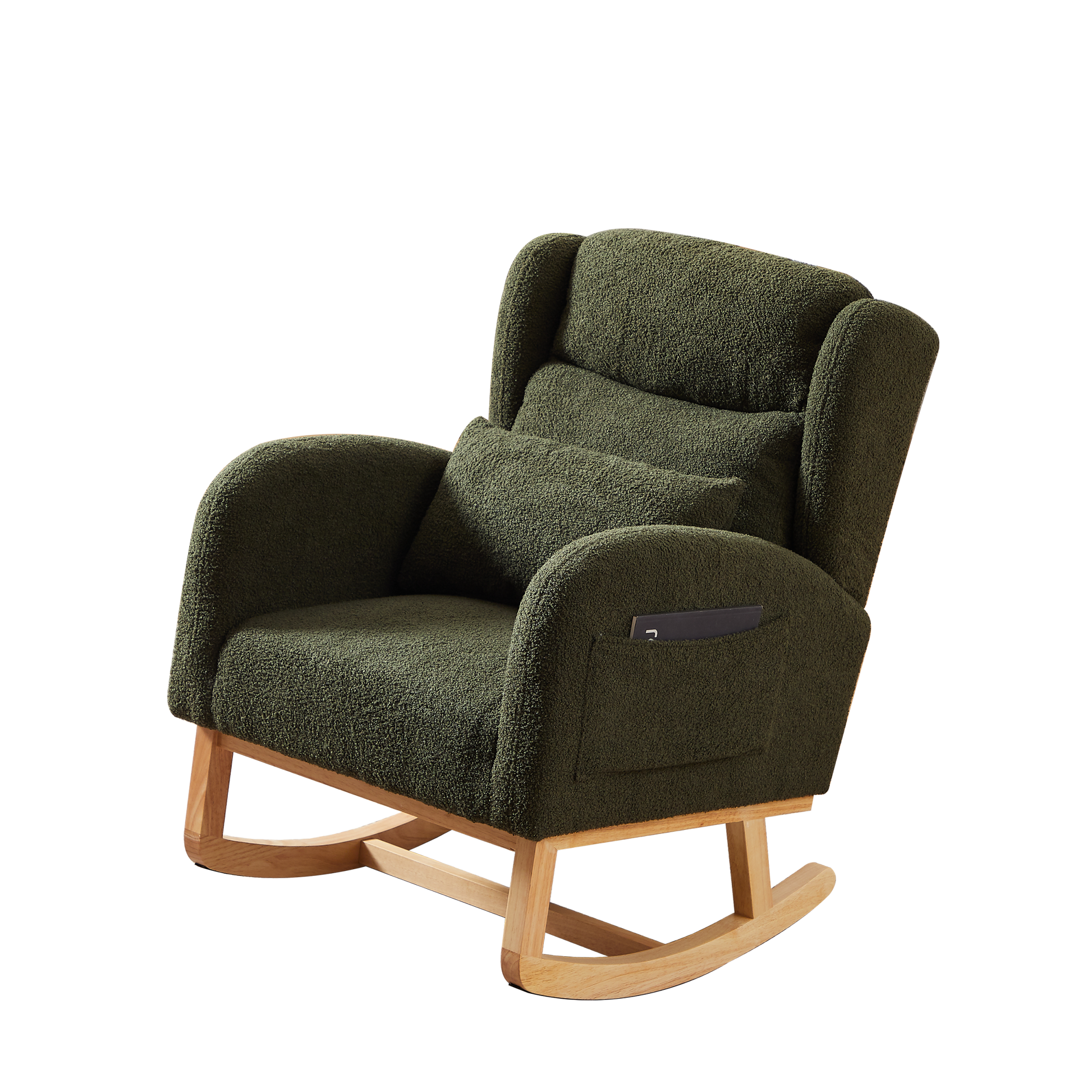 27.2"W Modern Accent High Backrest Living Room Lounge Arm Rocking Chair, Two Side Pocket Army Green Foam Fabric