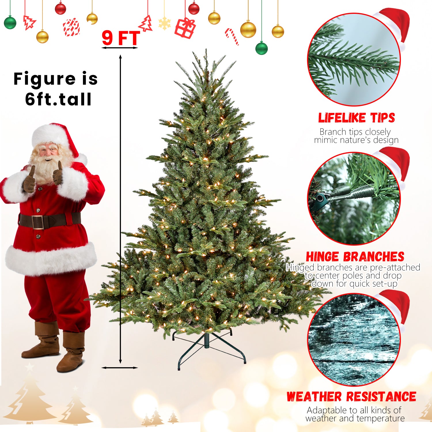 7Ft Christmas Tree Simulate Nature Advanced Materials Premium Hinged Spruce Artificial Douglas Firs Tree, Christmas Holiday Party Atmosphere Decoration Year Celebration Pe Pvc Xmas Tree Green