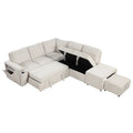 L Shaped Padded Modular Sofa With Storage Space, Usb Ports, And Cup Holders On The Armrests, Suitable For Living Rooms, Offices, And Apartments. Beige Wood Polyester 5 Seat