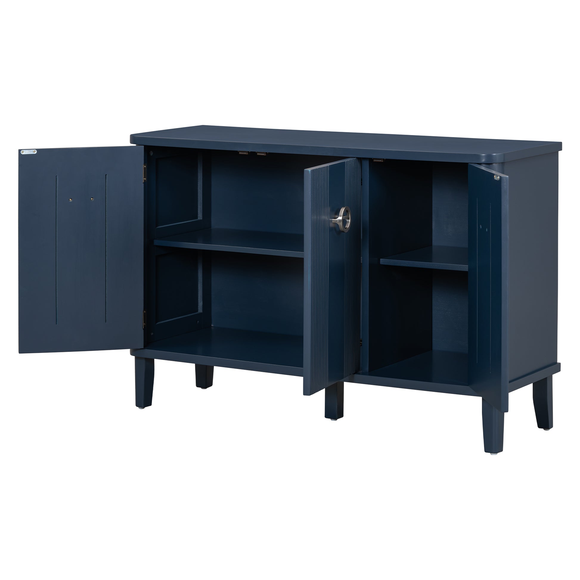 Simple And Atmospheric Solid Wood Veneer Fraxinus Mandschuric Cabinet With Three Acacia Solid Doors,Adjustable, Suitable For Study, Corridors,And Entrances. Navy Blue Mdf