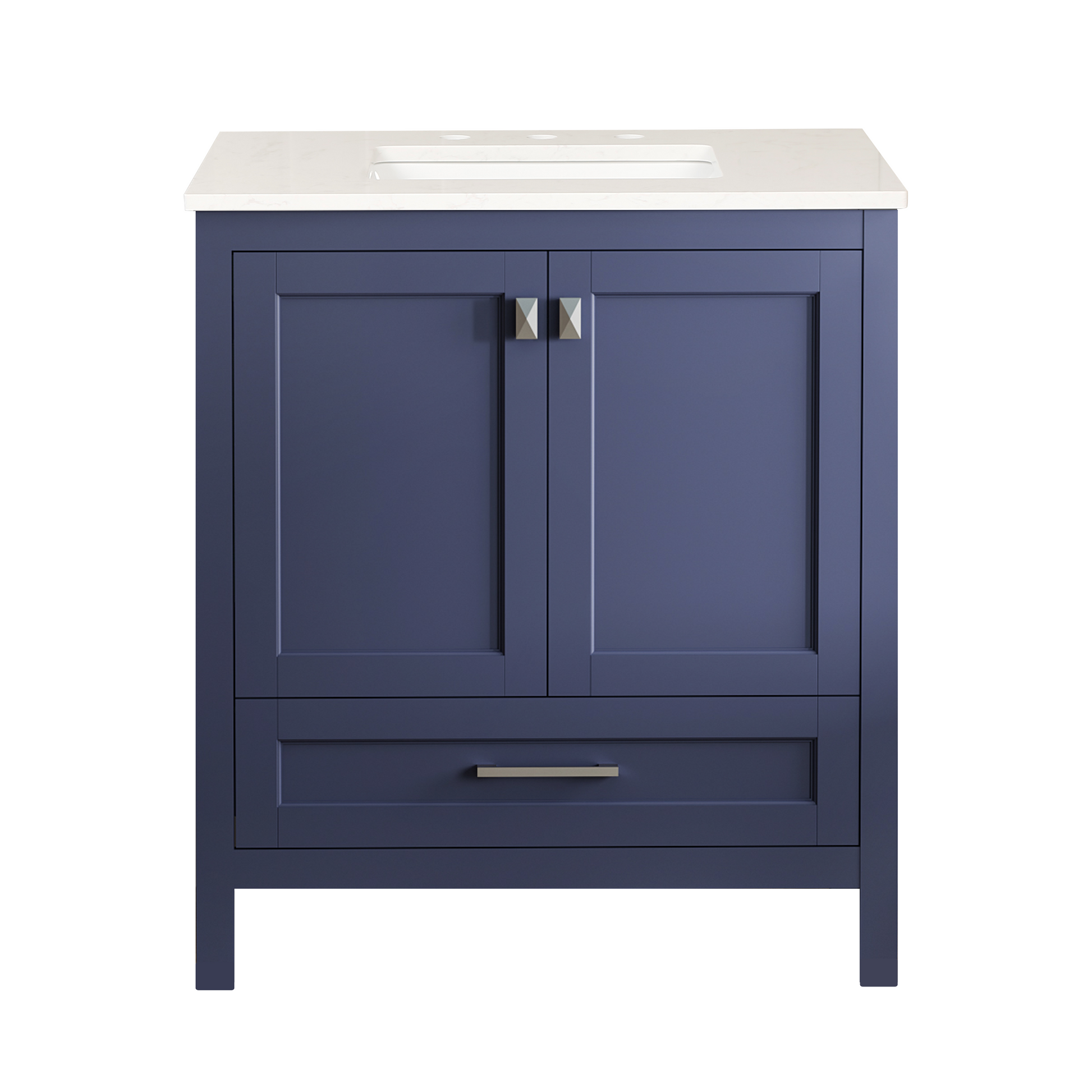 30 Inch Freestanding Bathroom Vanity With Sink, Carrara Engineered Marble Vanity Top With Undermounted Rectangular Ceramic Sink, Large Storage Soft Close Door, Navy Blue 24V03 30Nb Navy Blue Wood