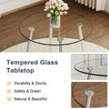 A Modern Minimalist Style Round Transparent Tempered Glass Table, Silver Metal Legs, Paired With 4 Modern Style Transparent Dining Chairs,Bringing A Luxurious Experience. Transparent Seats 4 Glass