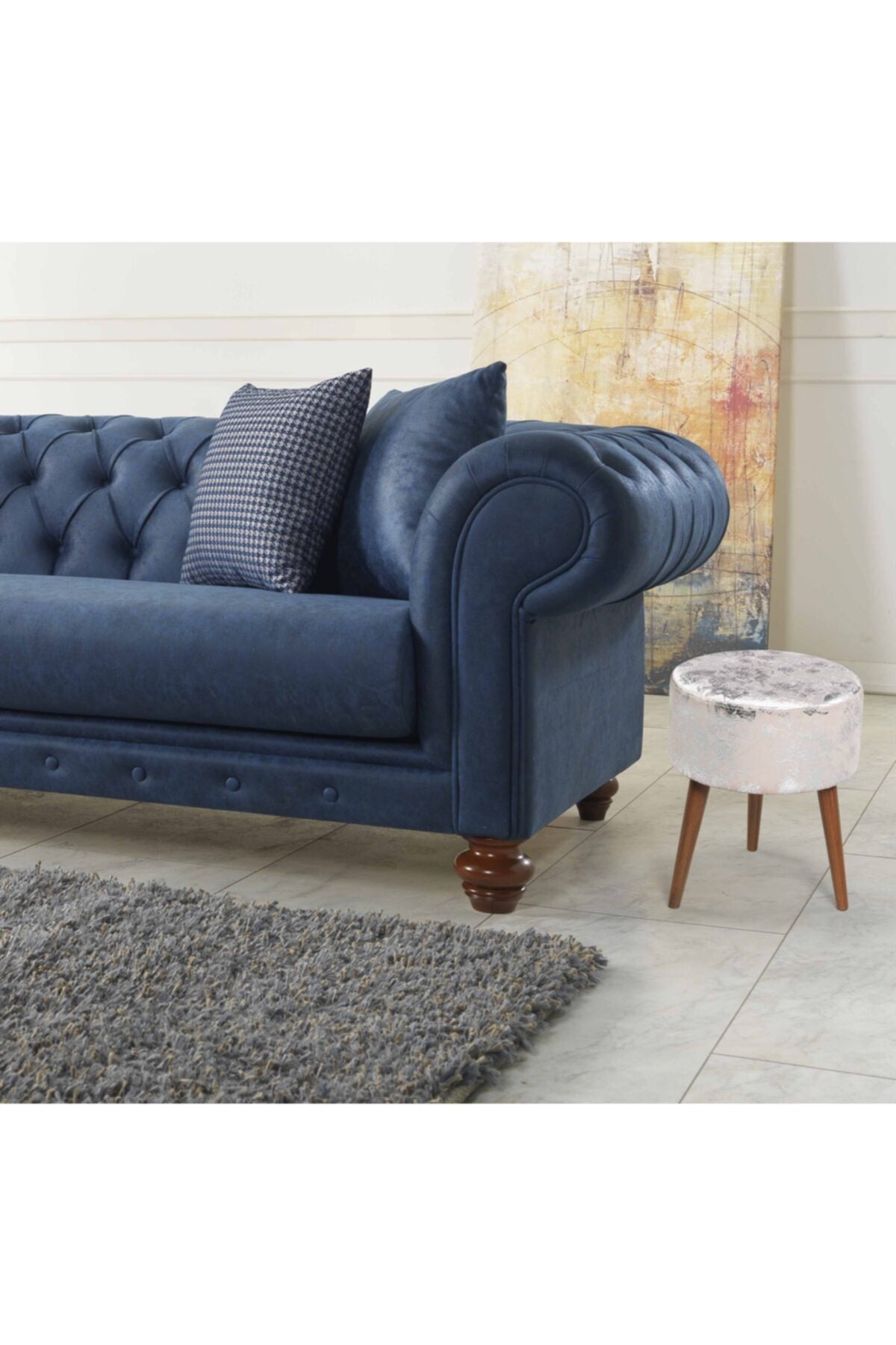 Flora Ottoman 106 Ivory Silver Pattern Ivory Chenille Wood Chenille White Contemporary Oval Foam