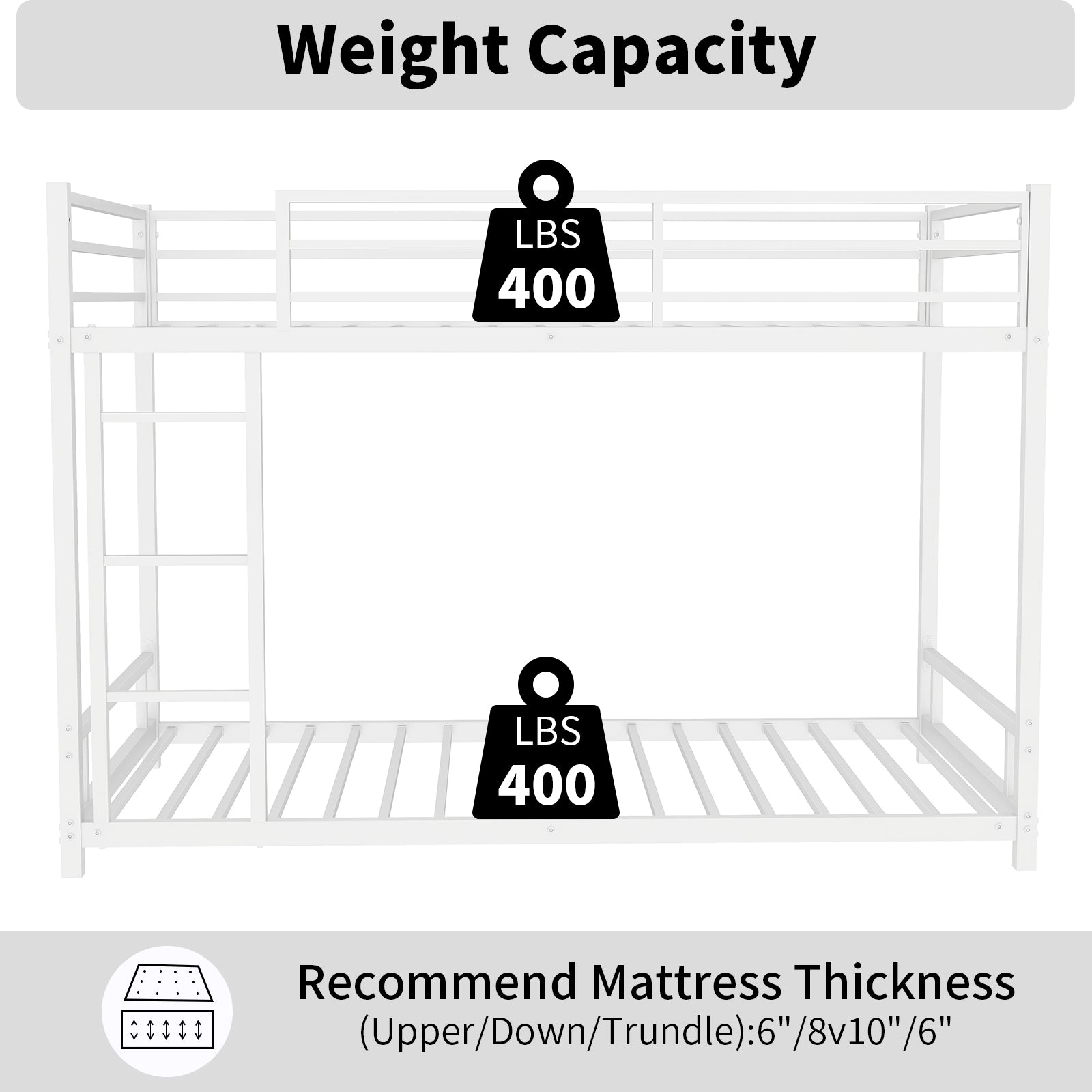 Metal Twin Over Twin Bunk Bed Heavy Duty Sturdy Metal Noise Reduced Safety Guardrail No Box Spring Needed,White Twin White Metal Metal