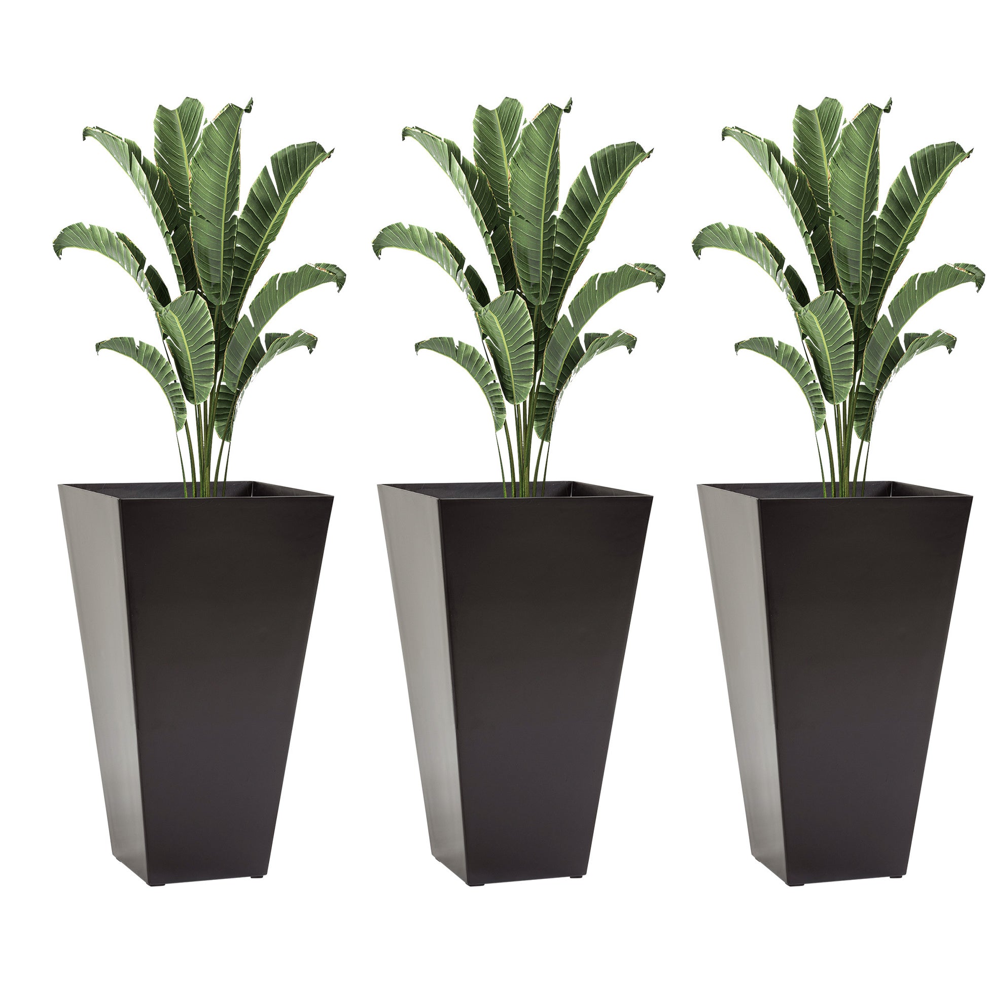 Outsunny Set Of 3 Tall Planters With Drainage Hole, 28" Outdoor Flower Pots, Indoor Planters For Porch Patio And Deck, Brown Brown Polypropylene