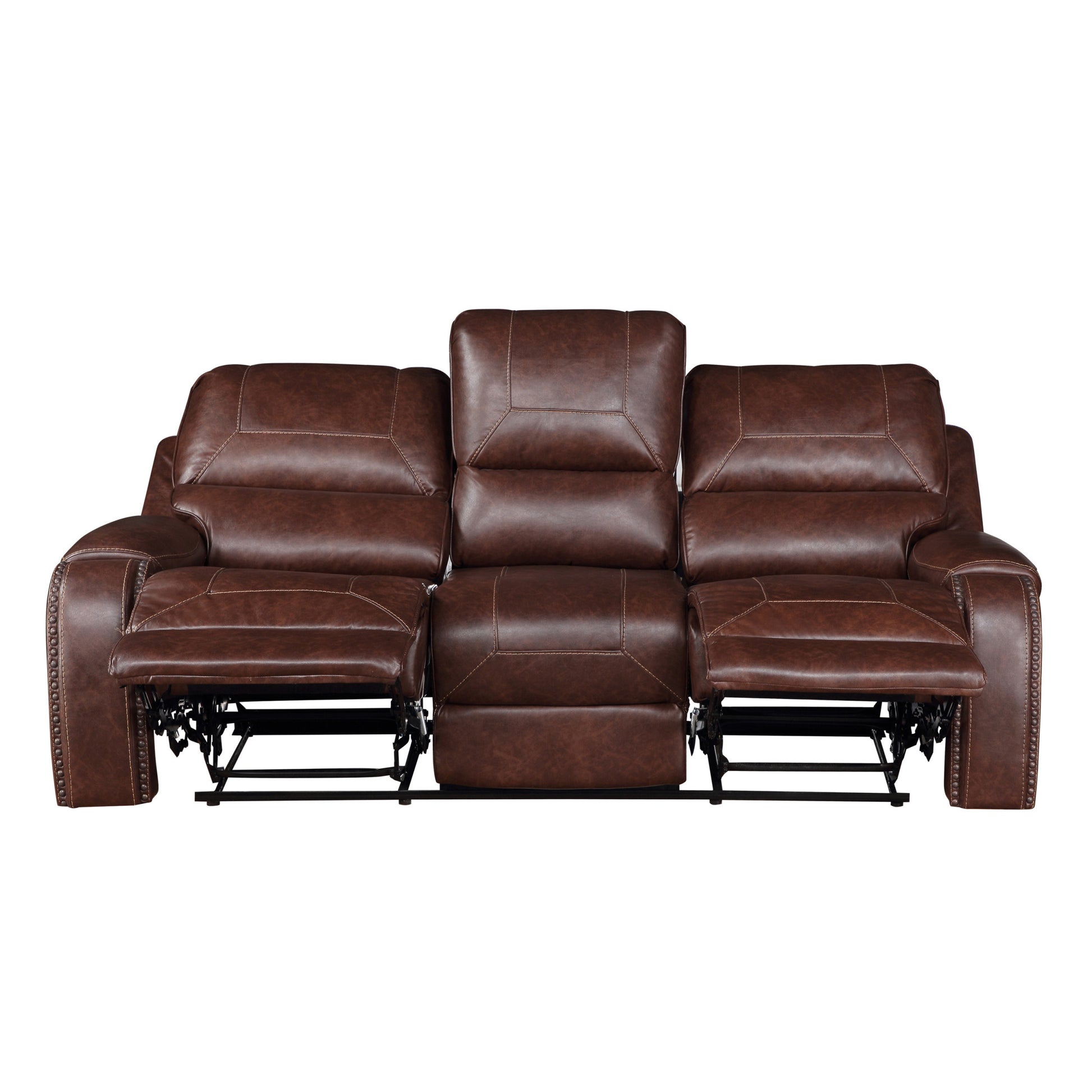 Keily 3 Piece Manual Reclining Living Room Set In Faux Leather Dark Brown Dark Brown Faux Leather