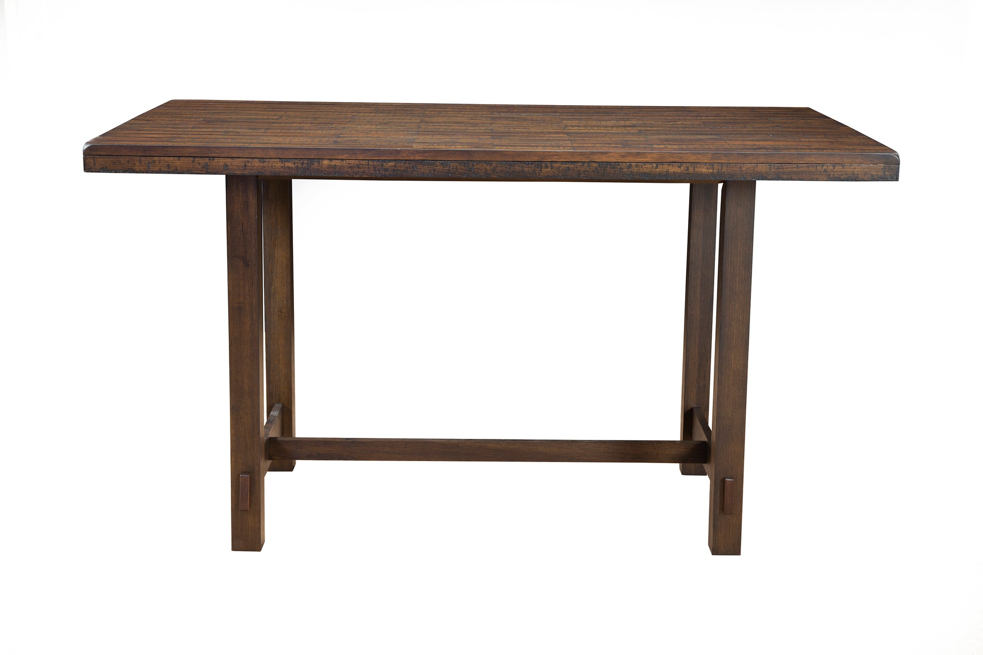 Wooden Rectangular Pub Height Dining Table With A Distressed Finish, Brown Brown Solid Wood