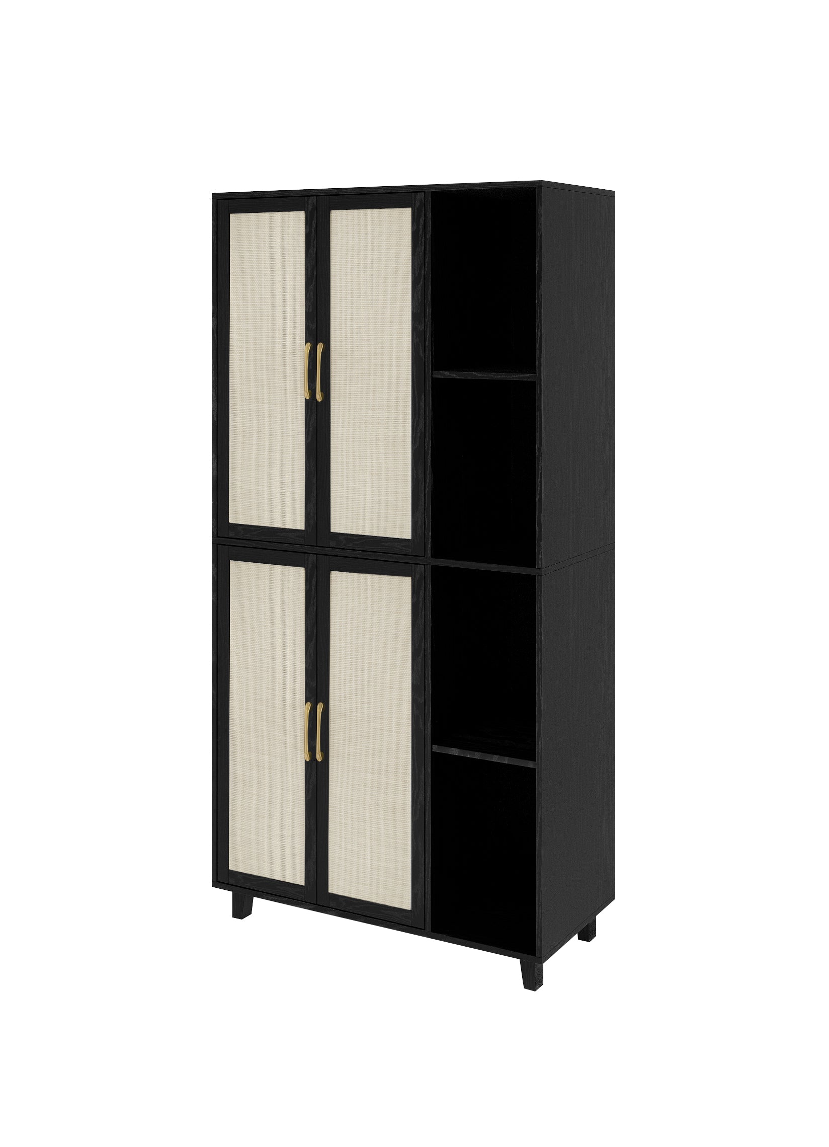 4 Door Cabinet With 4 Shelves With 4 Adjustable Inner Shelves, Storage Cabinet Black Mdf