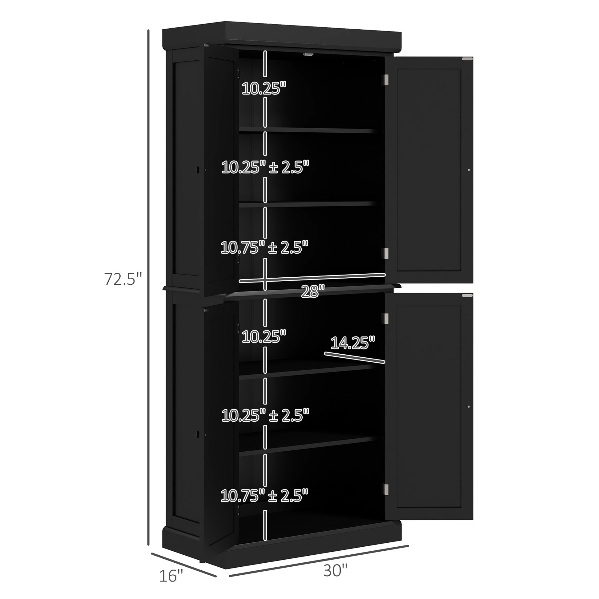HOMCOM 72.5" Kitchen Pantry Storage Cabinet black-mdf