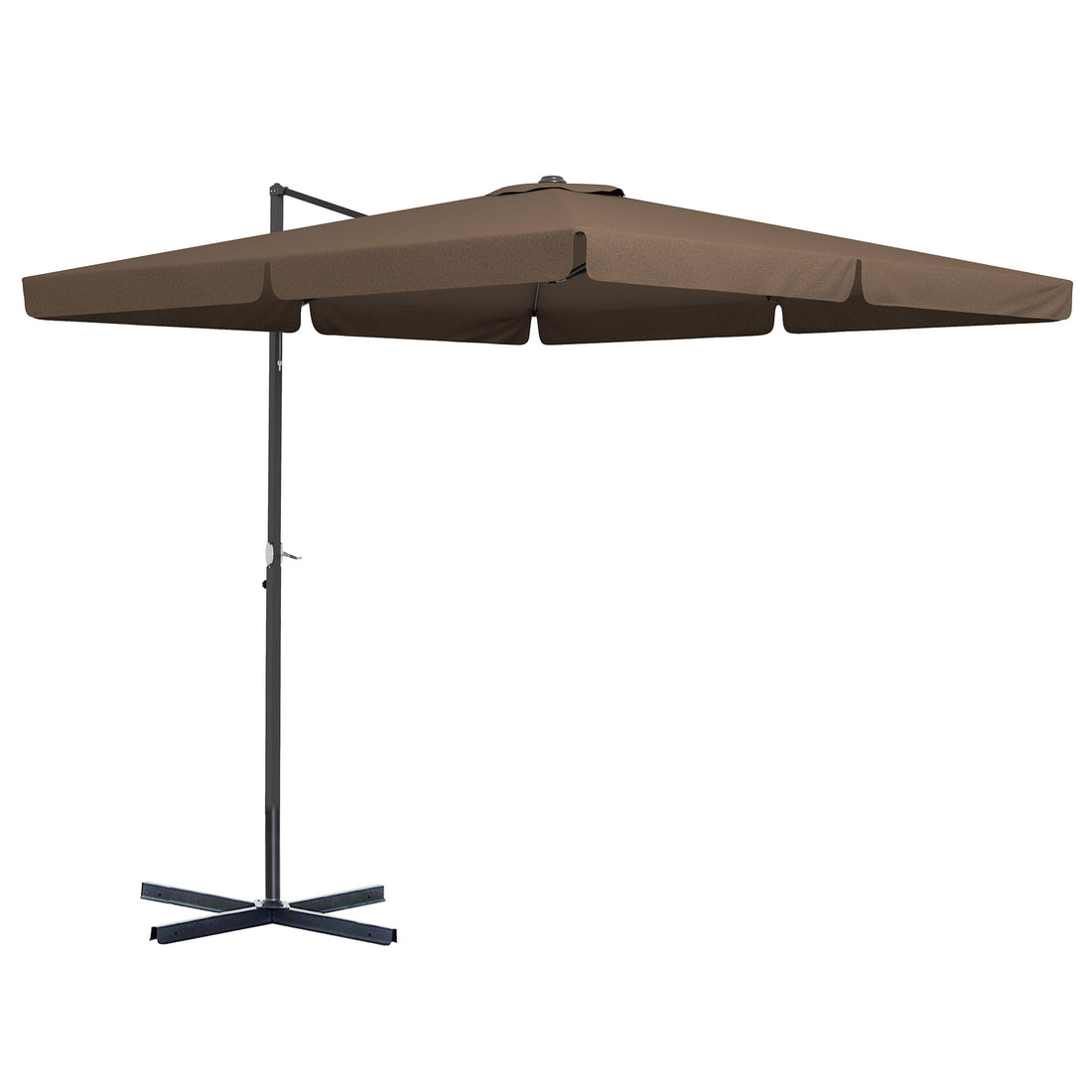 Outsunny 10' Cantilever Patio Umbrella, Square Offset Umbrella With Tilt, Crank, Cross Base, Aluminum Pole And Air Vent, Hanging Umbrella For Garden, Pool, Backyard, Tan Brown Aluminum