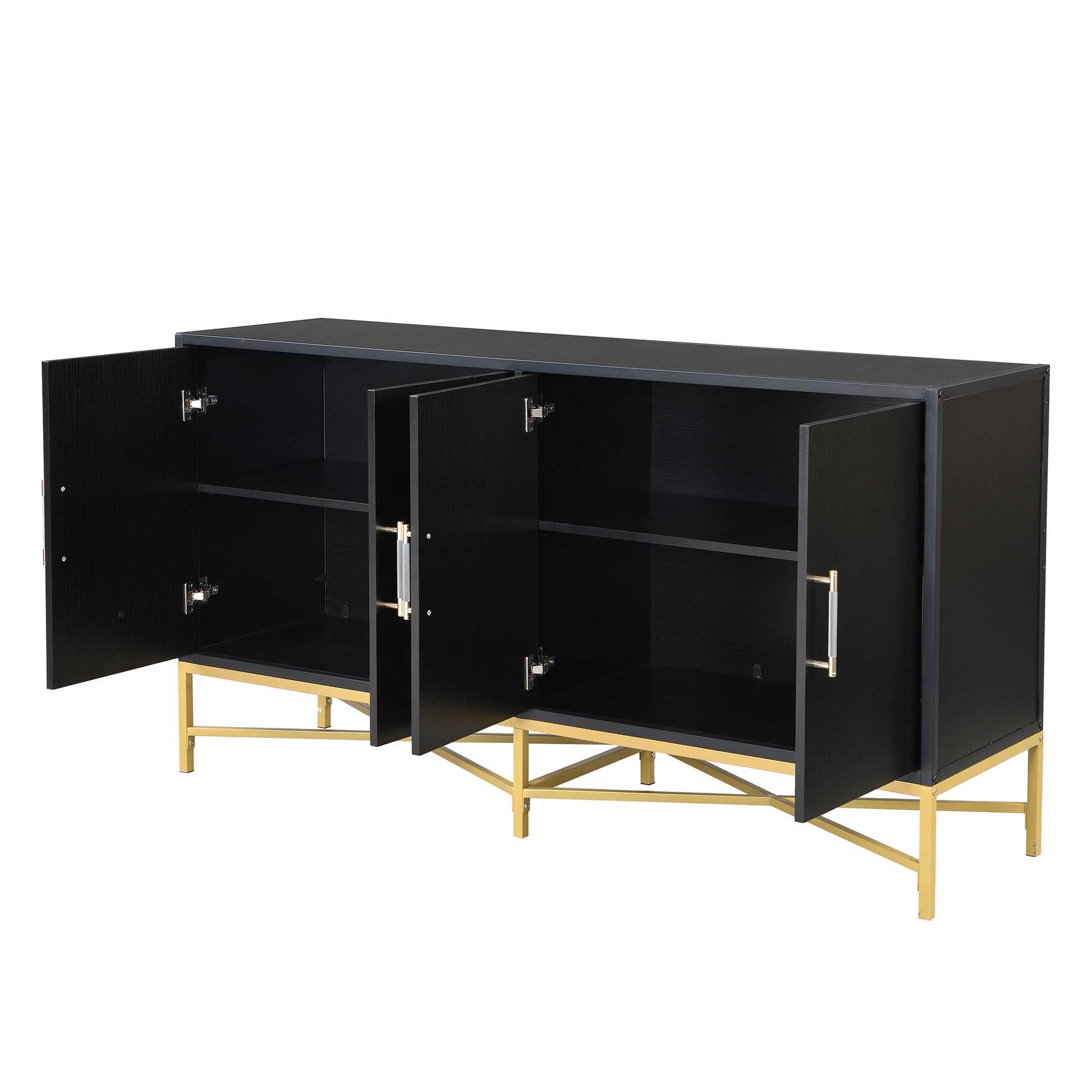 Distinctive Features Of Four Door Sideboard With Metal And Cross Leg Design,Suitable For Living Rooms,Entrance And Study Black American Design Mdf