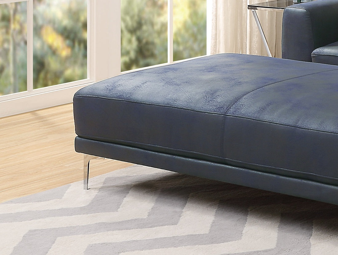 Modern Ink Blue Large Ottoman Metal Legs 1Pc Cocktail Ottoman Living Room Blue Faux Leather Primary Living Space Blue Contemporary,Modern Rectangle Bonded Leather